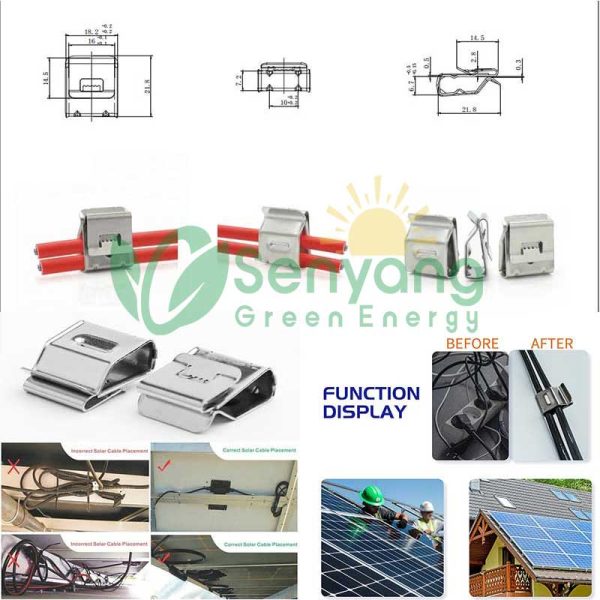 PV Cable Clips SUS304 Cable Clamp Solar Module designed to organize and secure two parallel solar DC cables (positive & negative) along mounting rails or rooftops