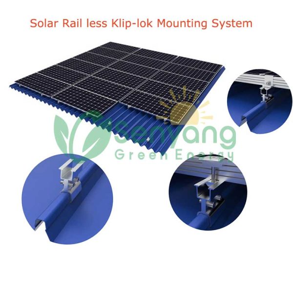 Solar rooftop Rail less Clamp system onto Klip-lok ribs without screws or drilling