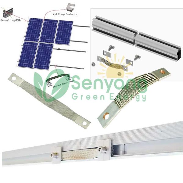Die Kupfer-Solar-Erdungsbrücke wird verwendet, um eine elektrische Verbindung zwischen zwei Teilen aus eloxiertem Aluminium, verzinktem Stahl oder anderen elektrisch leitenden Metallen herzustellen, die mechanisch miteinander verbunden wurden.