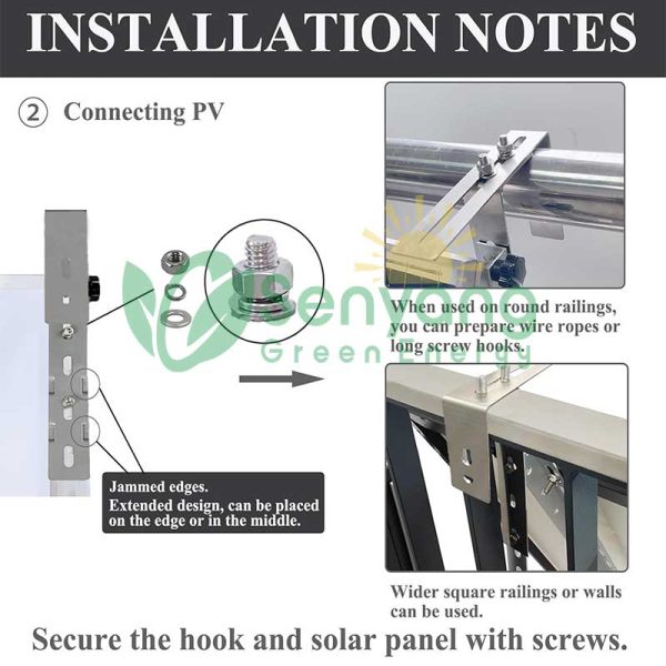 Anti-Rutsch-Matte Design Solarpanel Montage Balkon Haken mit Anti-Rutsch-Pads, die besser verhindern können, rutschen und schützen die Wand, so dass Sie sie bequem und sicher verwenden können