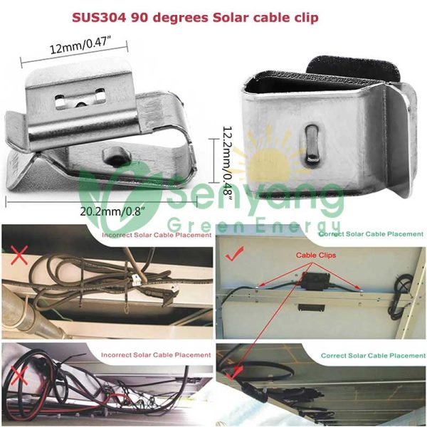 New SUS304 90° solar panel cable clip The back is designed with barb to prevent the wire clip from falling off after installation, ensuring firm fixing.