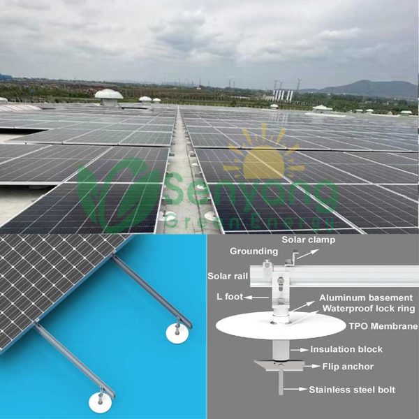 flexible waterproof Flat TPO Roof Solar Mounting solar solution Minimizes the risk of damaging the roofing membrane, preserving the warranty and integrity of the roof