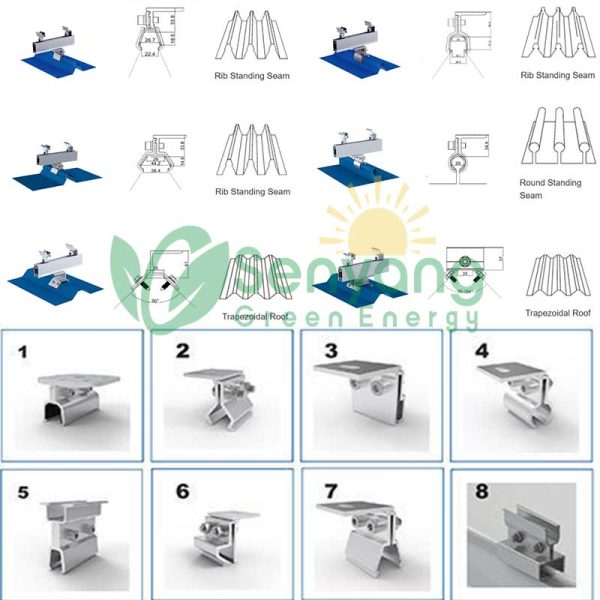 Various types Kliplock Seam Roof Solar Mount support sandwich / tin / zinc / metal roofing for corrugated or standing seam
