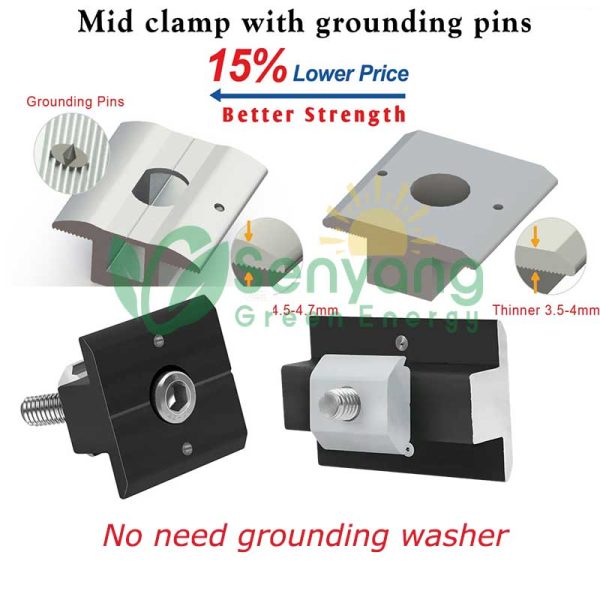 solar panel mid clamp with solar grounding pins