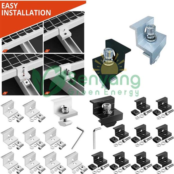 Black or silver Dual-purpose Solar Panel End Clamp simplifies inventory and installation, reducing the need for multiple clamp types on site