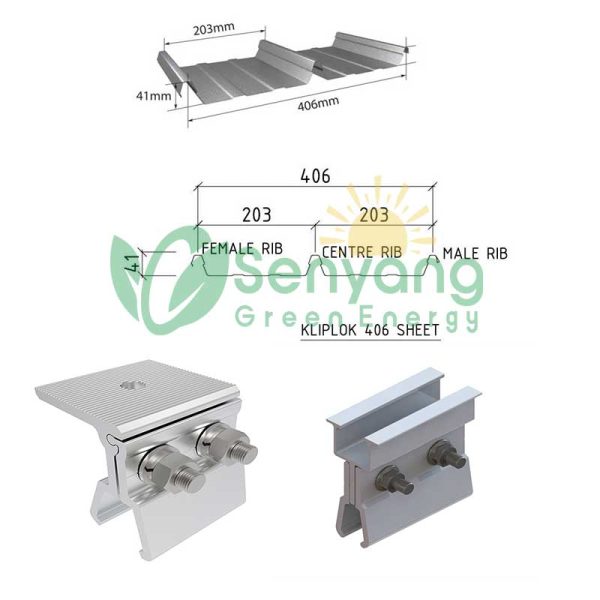 Solar Klip Lok 406 Clamp Mounting for both flat iron roofs or slope tilted corrugated roofing No need to penetrating roof sheets, protecting original concealed roof systems .