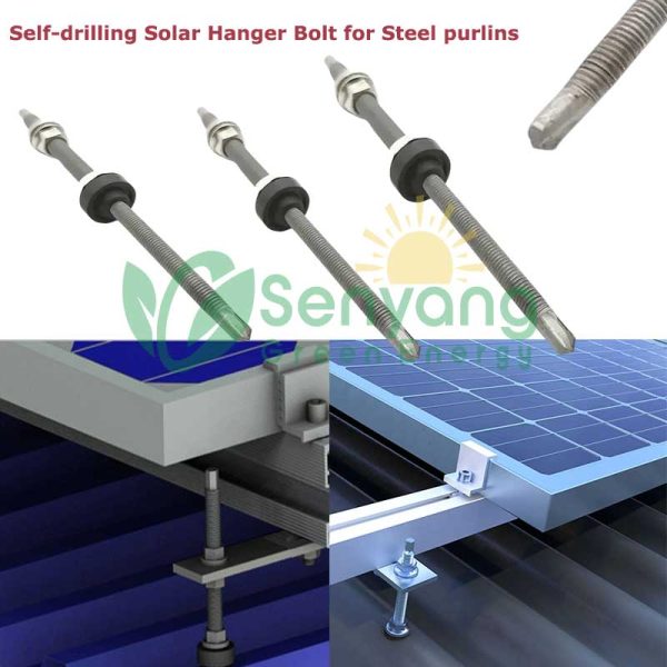 Self-drilling Solar Hanger Bolt for Steel purlins Designed with a sharp, self-drilling point that eliminates the need for pre-drilling, making installation quicker and easier.