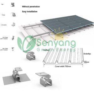 Lysaght KLIP-LOK 700 Solar Klip Lok 700 Clamp Mounting requiring specialized clamps for non-penetrating, warranty-safe installations