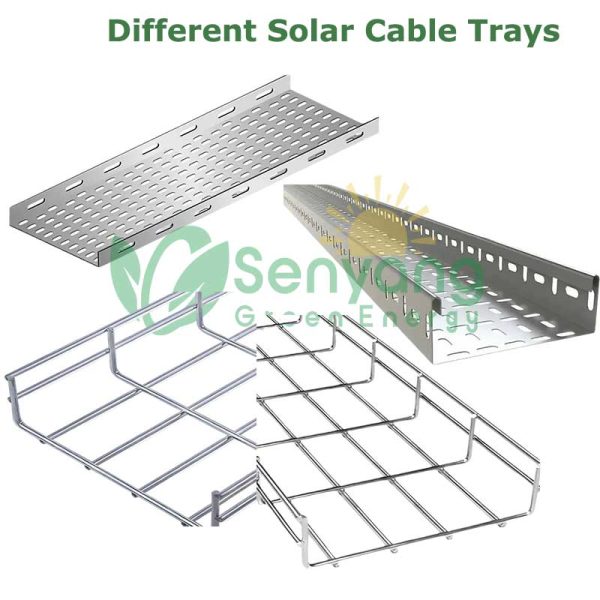 Different Solar Cable Tray types designed to safely route, organize, and protect electrical cables (DC strings, AC output, communications) on rooftops with solar photovoltaic (PV) installations