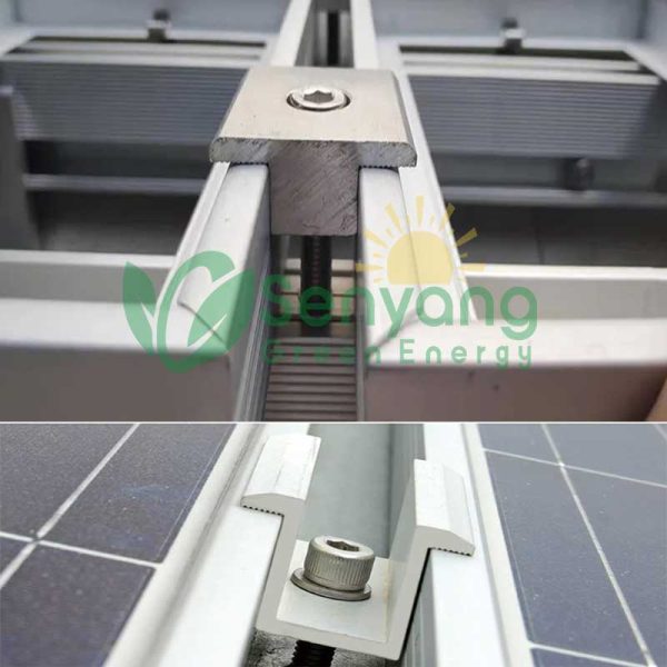 Collier en aluminium en forme de T pour panneau solaire moyen Haute résistance à la corrosion en aluminium 6005 T5 anodisé et compatible avec les panneaux solaires de 30 à 50 mm.
