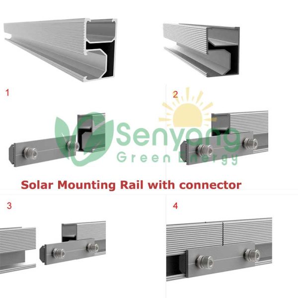 High Quality Aluminum Solar Mounting Rail with connector Designed to work with various types of solar panels and mounting systems, providing flexibility for installations