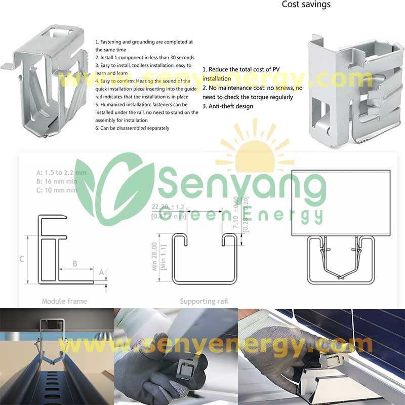 Solar Module Fastening Clips Solar Panel Anti Theft Clamps Clips for Rapid Photovoltaic Panel ...