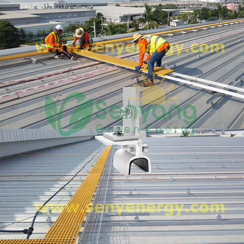 Solar Klip Lok Mounting with FRP Walkway aluminum with advanced coatings to combat high humidity, salt air (if coastal), and frequent rain
