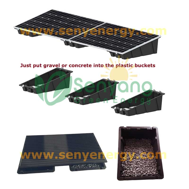 Flexibility New Solar Ballasted Plastic Buckets for Flat Roof Works well with various flat roof types, including membrane roofs and commercial buildings