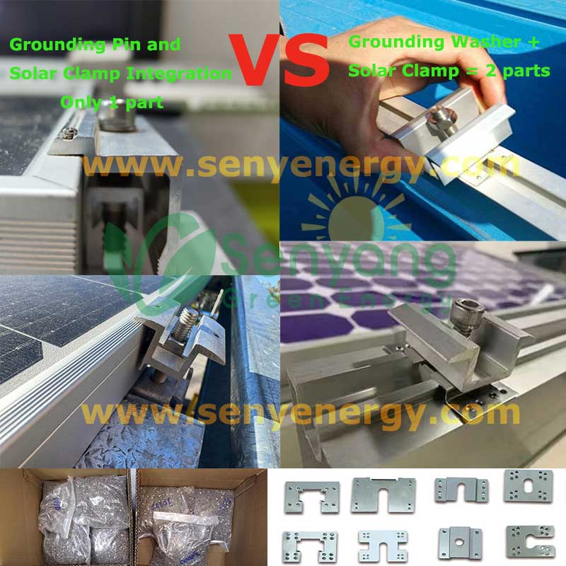 SENYANG Grounding Pin & Solar Clamp two purchasing options for solar grounding solutions – a complete kit that combines the solar panel clamp with a pre-integrated grounding pins, or individual components purchased separately